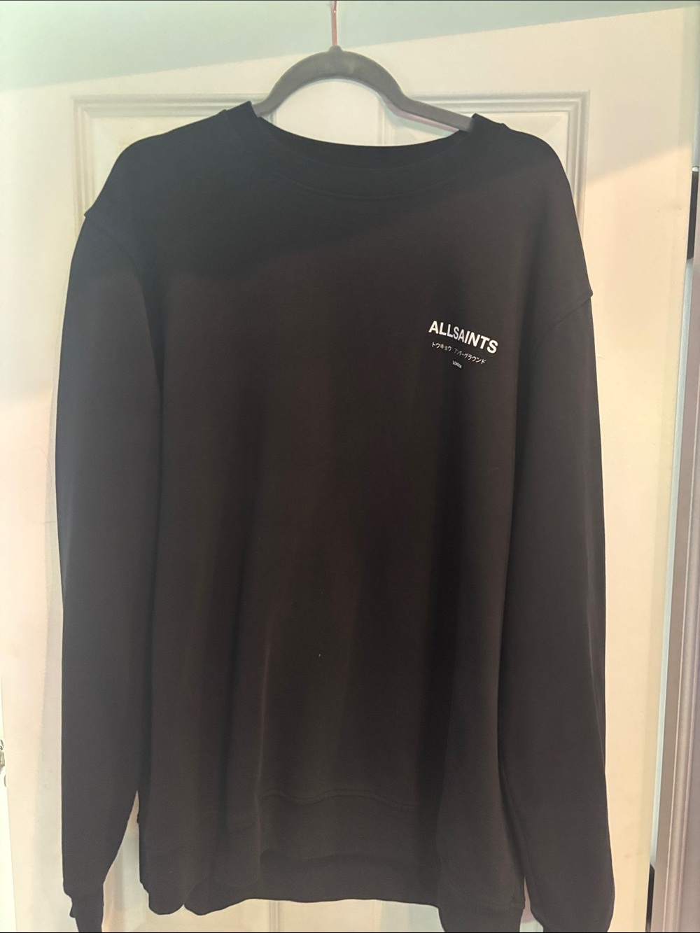 AllSaints Black Crewneck Sweatshirt with Small White Logo (unisex)